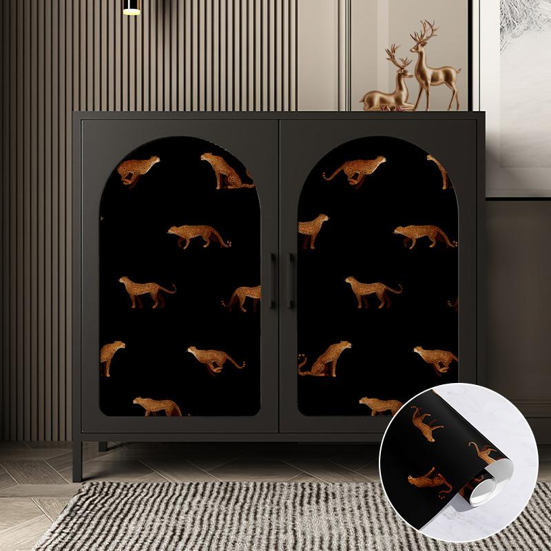 

Ретро Темно-черный Леопардовый Наклейка на Шкаф Мебельный Декор Винтажные Самоклеящиеся ПВХ Обои Животные Водонепроницаемая Контактная Бумага 44cmx300cm