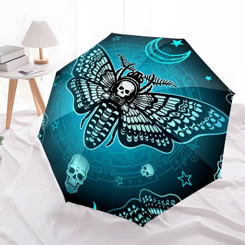 Gothic Moth Skull Umbrella, Portable 3 Fold Compact Umbrella for Men & Women,S184