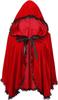 Women's Red Hooded Cape Halloween Cloak Lace Trim Short Stage Costume Coat
