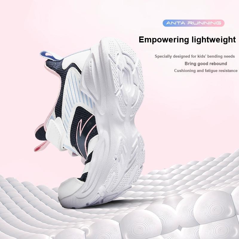 Anta Comfortable Casual Versatile Lightweight Shock Absorbing Low Top Kids Running Shoes Kids Sneakers White New-Ink-Blue Pink A22435522-2