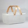 Panier de Rangement Pique-nique Poignées en Bois pour Sortie Randonnée Fruits Légumes Blanc