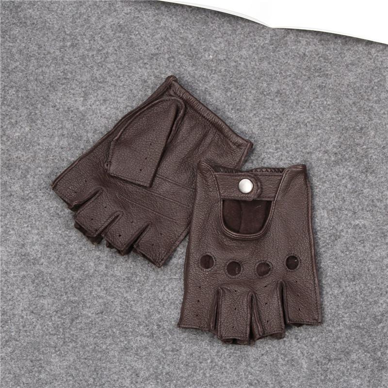 Deerskin Half-finger Gloves, Men's and Women's Sports and Fitness, Driving, Riding, Motorcycle, Retro Men's Bare-finger Goatskin Gloves