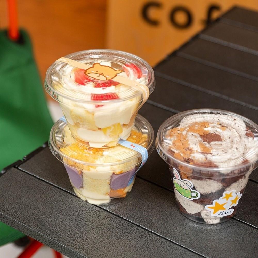 10Pcs/set Portable Plastic Yogurt Parfait Cups with Lids and Spoons 180/250ml Pudding Cups Clear Storage Can Kitchen Accessories