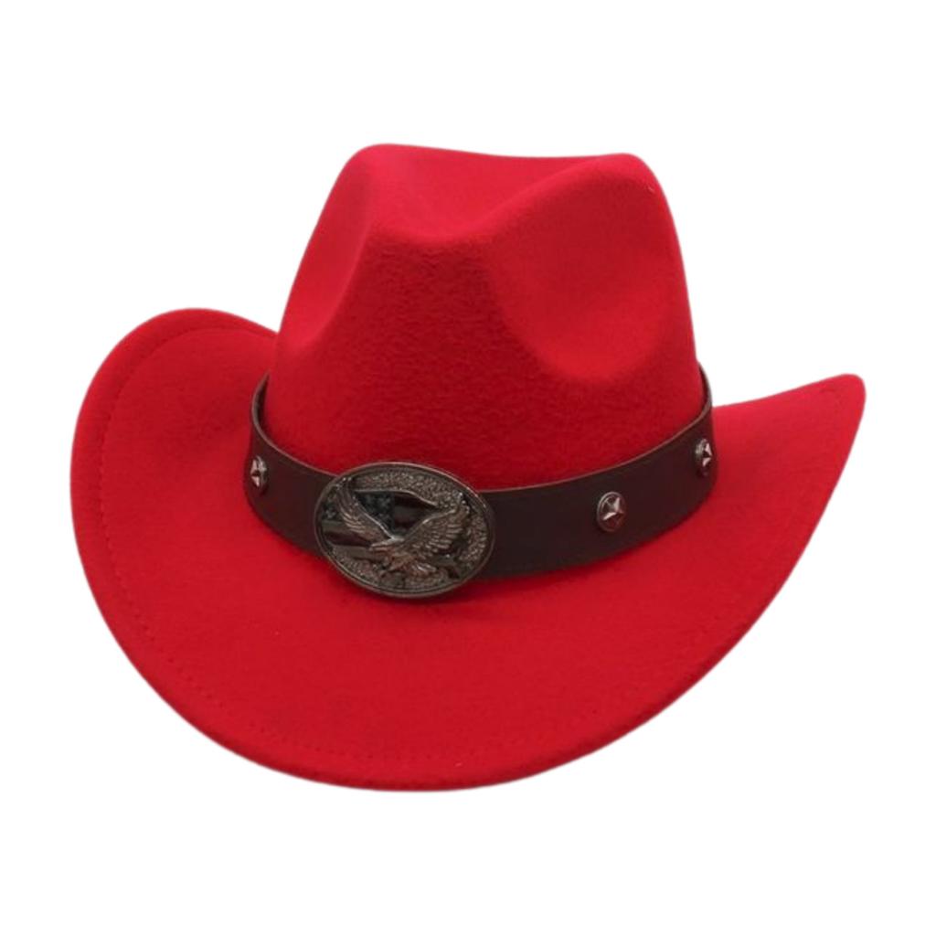 Rolled Brim Ethnic Style Decorative Design Felt Hat Western Cowboy Top Hat