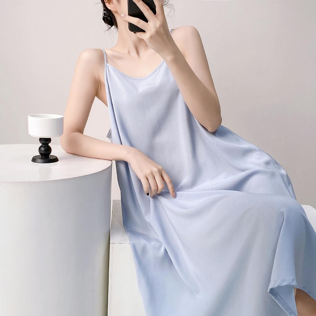 Suspender small fresh cotton and silk nightdress women's summer thin sleeveless lazy style loungewear high-end sense holiday dress