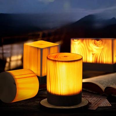LED Natural Wood Transparent Night Light Bedroom Bedside Creative Decoration Restaurant Bar Outdoor Camping Atmosphere Lighting