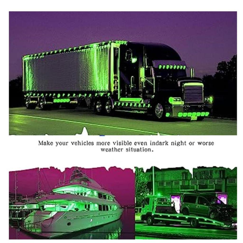 10 Pcs Round Green LED Rear Side Marker Indicator Lights 12V for Truck Trailer RV Boat