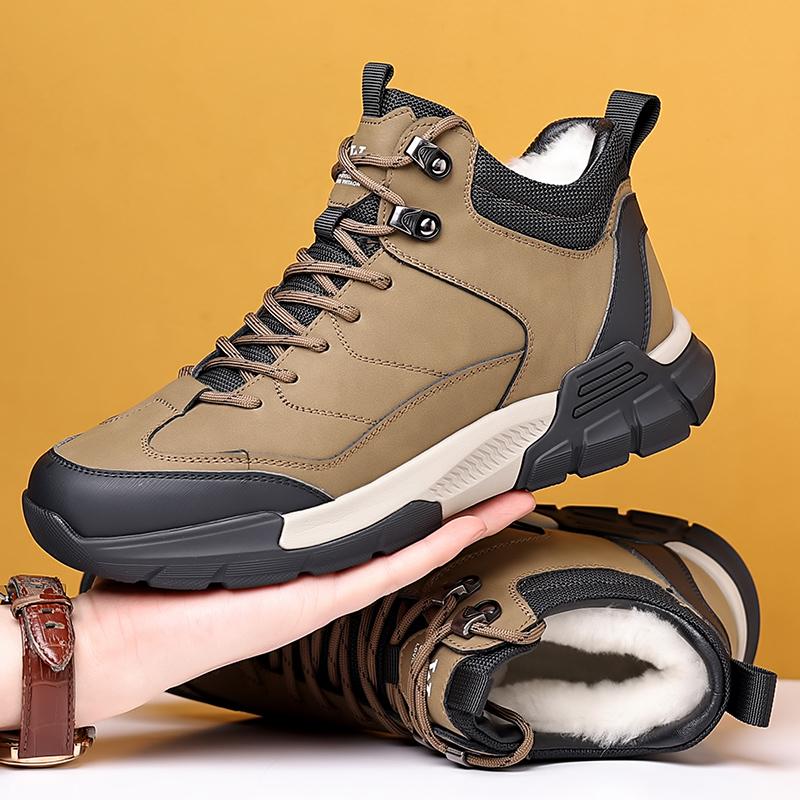 Mode Herrenstiefel Winter Plüsch Dicke Sohle Schnürschuhe Arbeitskleidung Schuhe Herren Trendige Kältefest Warme Baumwolle Kurze Stiefel Botas Para Hombre