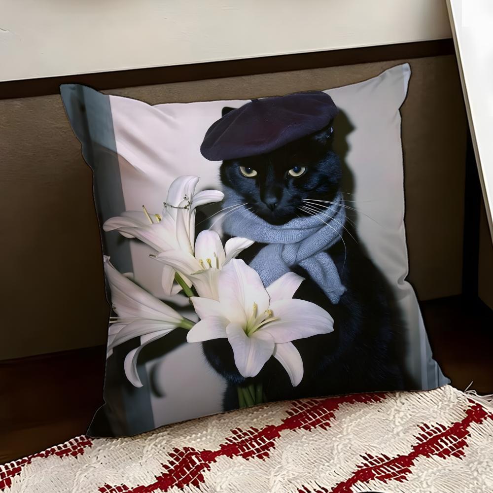 Black Ccat Cushion Cover Reversible Soft Durable Pillow Cover Home  Car MultiScene Use for Daily Comfort