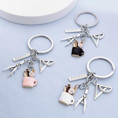 Fashion Accessories DIY Compasses Ruler Pen Holder Set Square Creative Key Chain Student Teacher Holiday Gift Key Ring Pendant Pendant