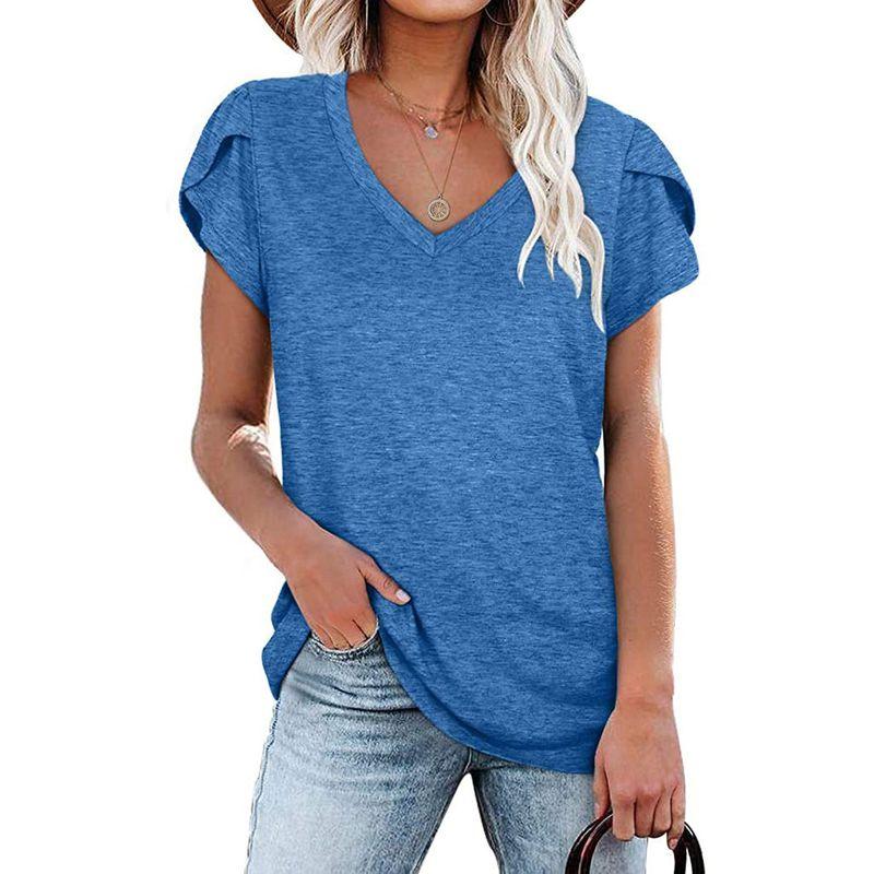 Solid-Color V-neck Short-Sleeve T-shirt Solid V-neck Short sleeve Overfit t-shirt Women