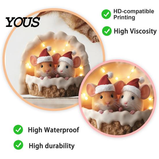 Indoor Outdoor Decorative Stickers Cute Mouse Wall Sticker, PVC Waterproof Decal, Winter Santa Hat Durable Weatherproof Graphics Art Decor,
