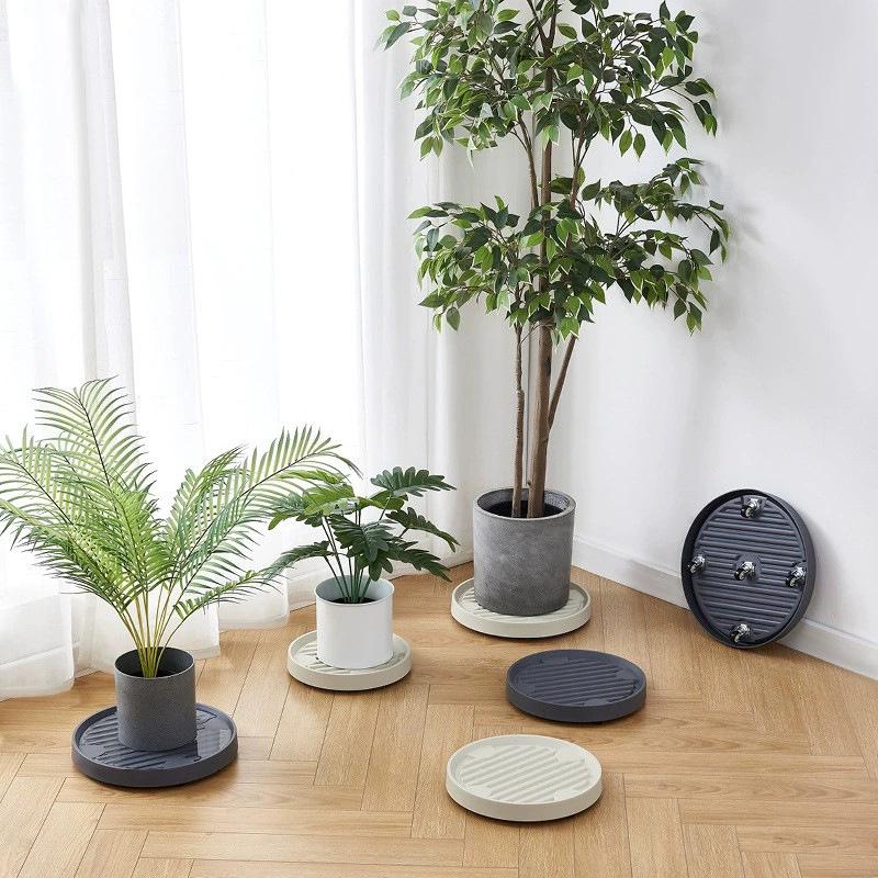 Round Movable Flower Pot Tray with Hidden Wheels and Breathable Bottom for Silent Plant Care