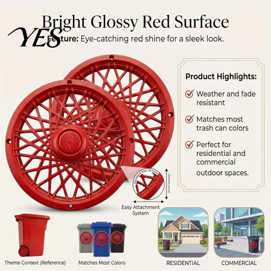 Outdoor Trash Can Accessories Rim Cover, Modern Decorative Wheel Spider-Spoke Residential Upgrades Style Accessory for Standard Garbage Bin