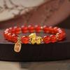 Natural Red Agate Horse Zodiac Bracelet for Women - 2026 New Style with Sand Gold Accents