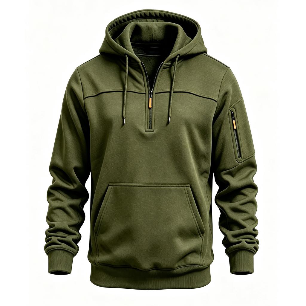 Sky blue Men's Half Zip Hoodie Solid Color Long Sleeve Pullover Sweatshirt Casual Outdoor Hooded Tops With Pocket Autumn Winter