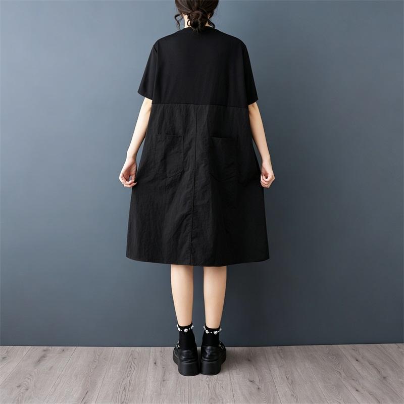 short sleeve Plus size black vintage Patchwork new in dresses for women casual loose Midi summer dress