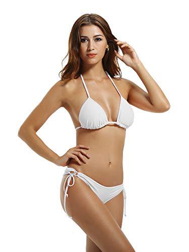 Women's Halter Sleeveless Triangle Bikini Set Solid Color Loose Fit Beach Swimwear Sexy Two Piece Bathing Suit