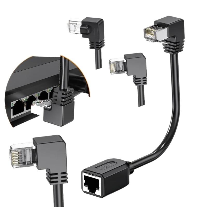 Right Angle CAT6 RJ45 Ethernet Extension Cable 1Pcs Male to Female Elbow for Narrow Space Network Port Extending