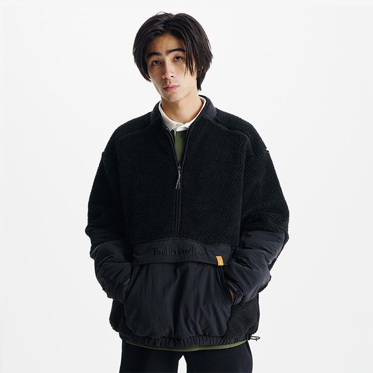 Timberland Outdoor Remix Speciální série Barevný blok Stojáček Teplá Fleecová bunda na zip do poloviny Neformální Unisex bunda Černá A5URK-001