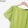 ZANZEA Women Casual Round Neck Summer Puff Short Sleeve Dress