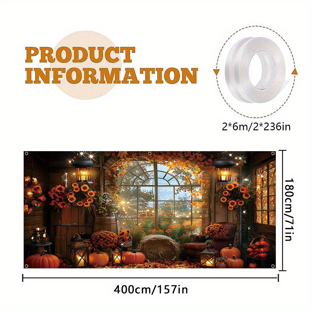 Autumn harvest greenhouse door banner - polyester, barn, pumpkin and haystack patterns, Thanksgiving and rural farmhouse