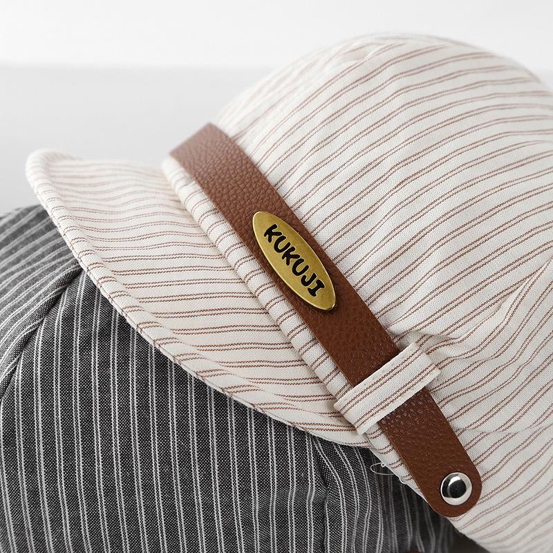 Unisex Striped Octagonal Baby Hat - British Style, Soft Brim Baseball Cap for Spring & Autumn