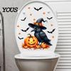 Removable Toilet Decals Halloween Decals, Cute Cartoon Bat in Suit & Black Crow with Witch Hat, Waterproof Peel-off Stickers Seat Cover Decor