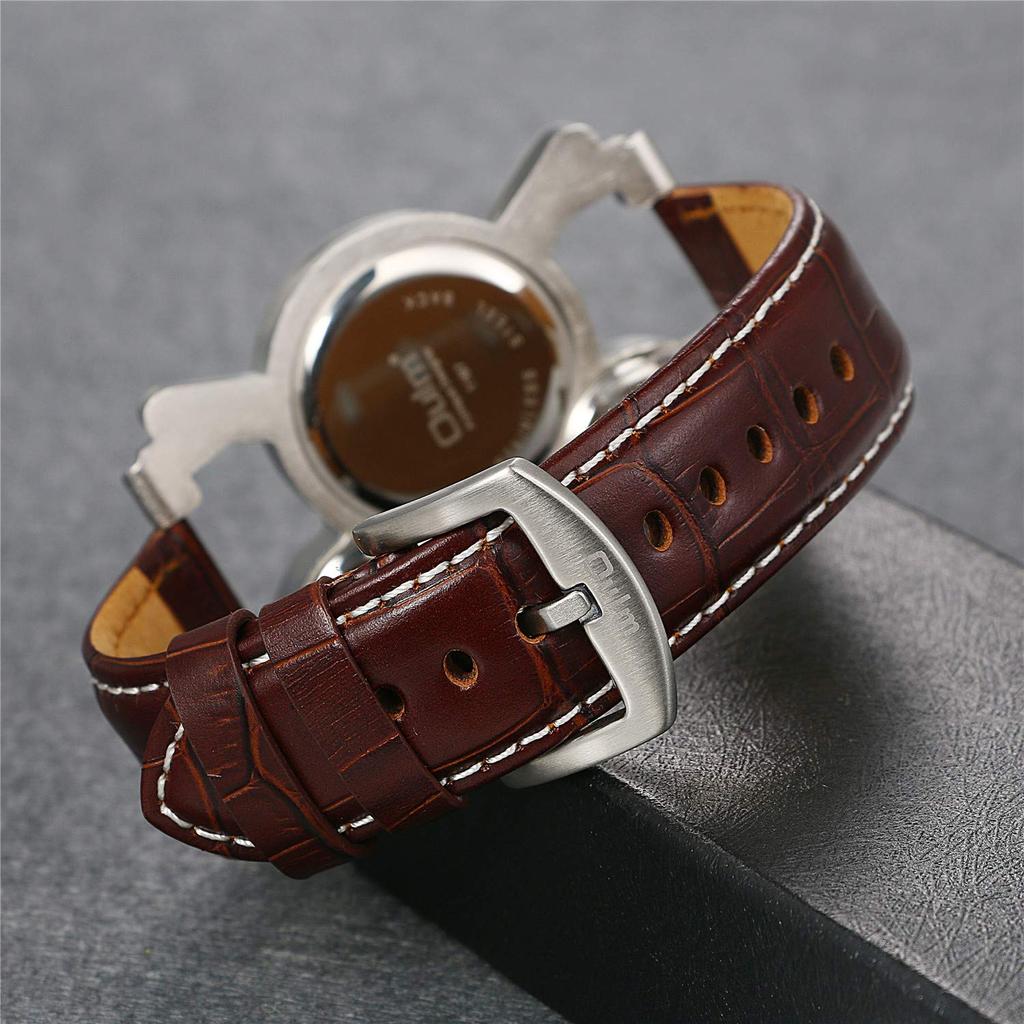 JEWELRYWE Men's Watch Analog Waterproof Leather Strap Large Dial Fashion Casual Business Gift Brown