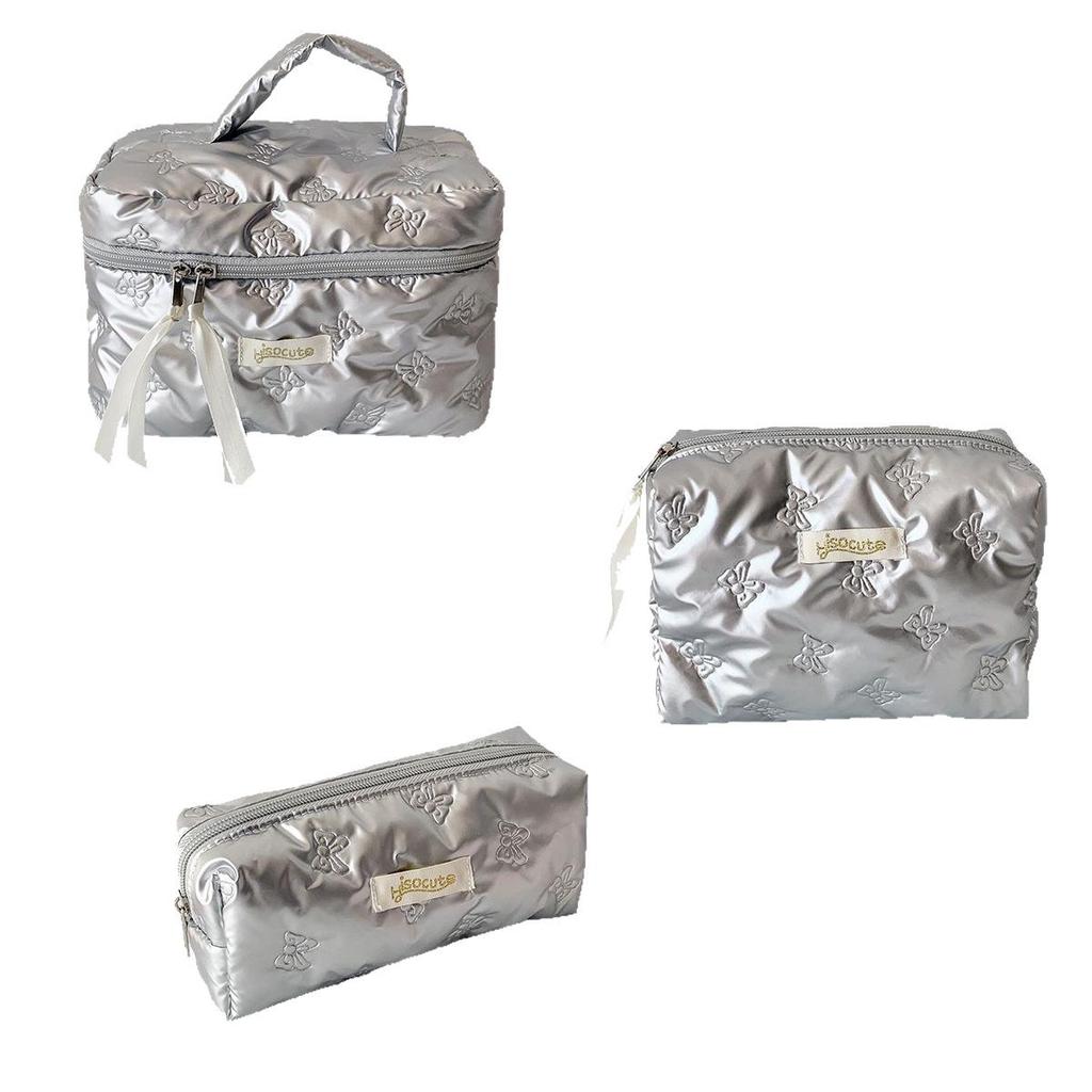 Large Capacity Solid Color Makeup Bag with Ultrasonic Embossing - Desktop Skincare Organizer and Student Toiletry Bag.