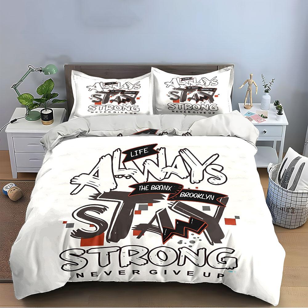 Always Stay Strong Print Bedding Duvet Cover Set Duvet Cover Pillowcases (1*Duvet Cover 2*Pillowcases, without duvet insert)