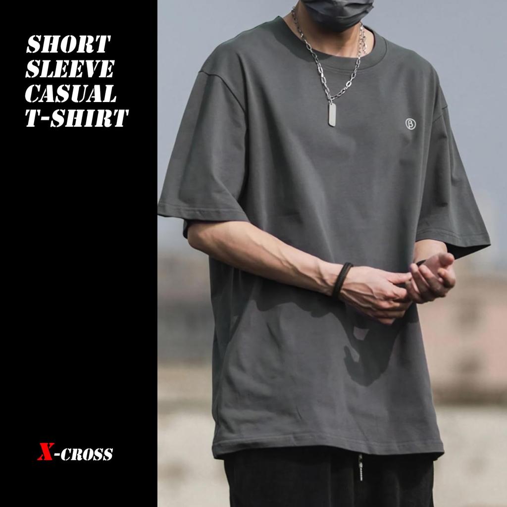 Short Sleeve Solid Round Crew Simple Cool Cut and Sew Everyday Korean Strength Underwear X-cross Men's T-Shirt, Cotton, Sports, Casual, Stylish,