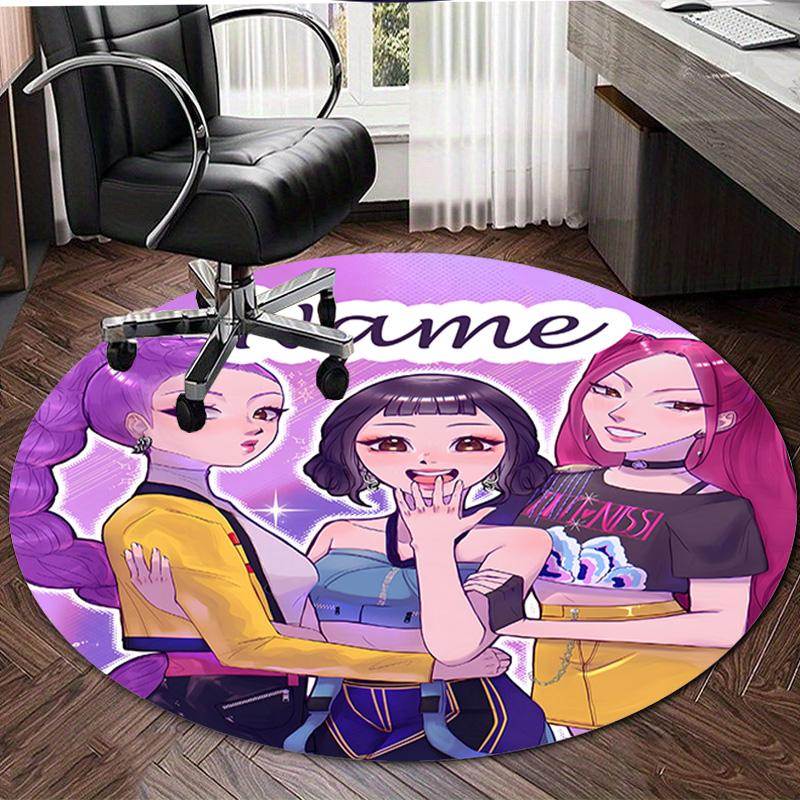 Personalized K-KPop Demon Hunters Round Chair Office Rug - Perfect for Mat, Office Chair & More - Ideal Gift for Birthdays and Holidays