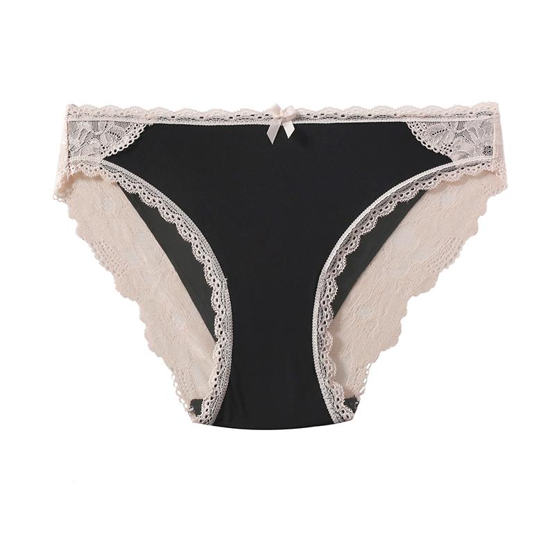 Women's Sexy Low-Rise Briefs Lace Patchwork Seamless Underwear Ice Silk Quick-Dry Body-Hugging Briefs