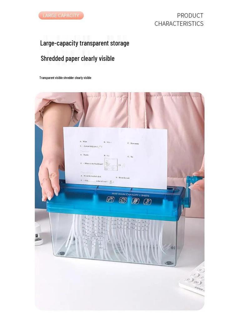 Silent Hand-Crank Paper Shredder: Portable, Strip-Cut for Home & Office Documents