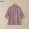 ZANZEA Women Casual V-Neck Half Sleeve Loose Stripe Blouse