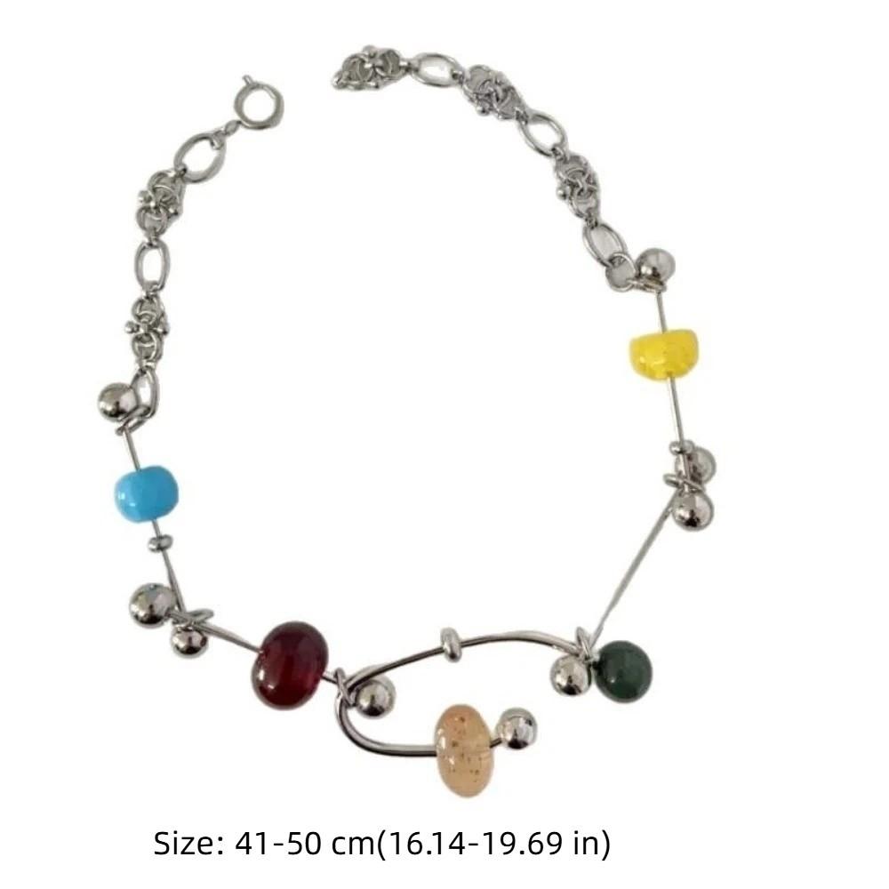 Punk Aesthetic Bead Chain Necklace Colorful Clavicle Chain Fashion Collarbone Necklace  Women