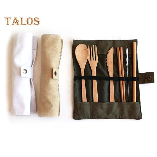Talos 7 ks příbory příbory Ekologické bambusové nože vidlička lžíce hůlky sada slámy