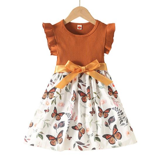 

Дівчинка Трикотажний Плаття-Метелик Комплект 2 Предмети Вбрання з Рукавами-Крильцями з Регульованим Поясом Плісе на Талії Дівчинка Плаття Повсякденне Пляжне Вбрання для Носіння на Пляжній Вечірці 5 Years