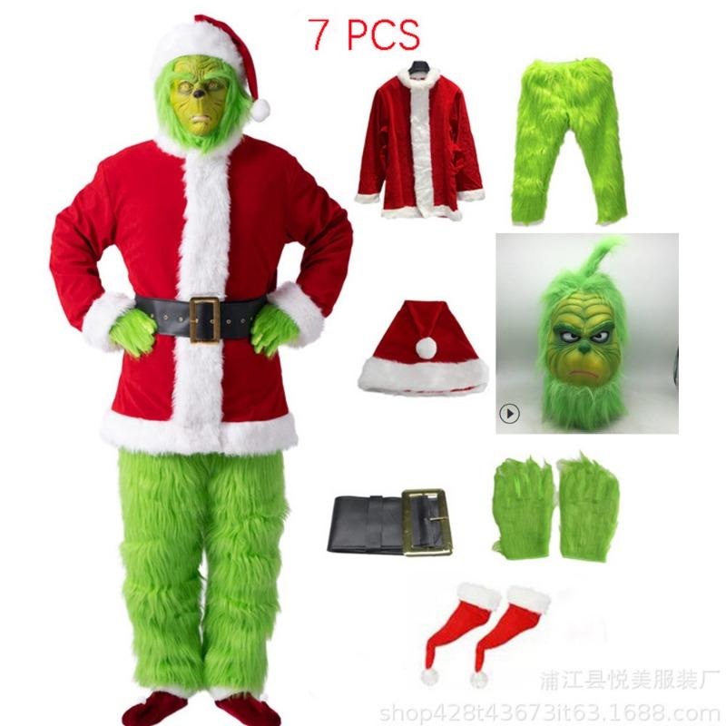 Christmas Costume Clothes Santa Claus Grinch Green Hair Grinch Performance Costume