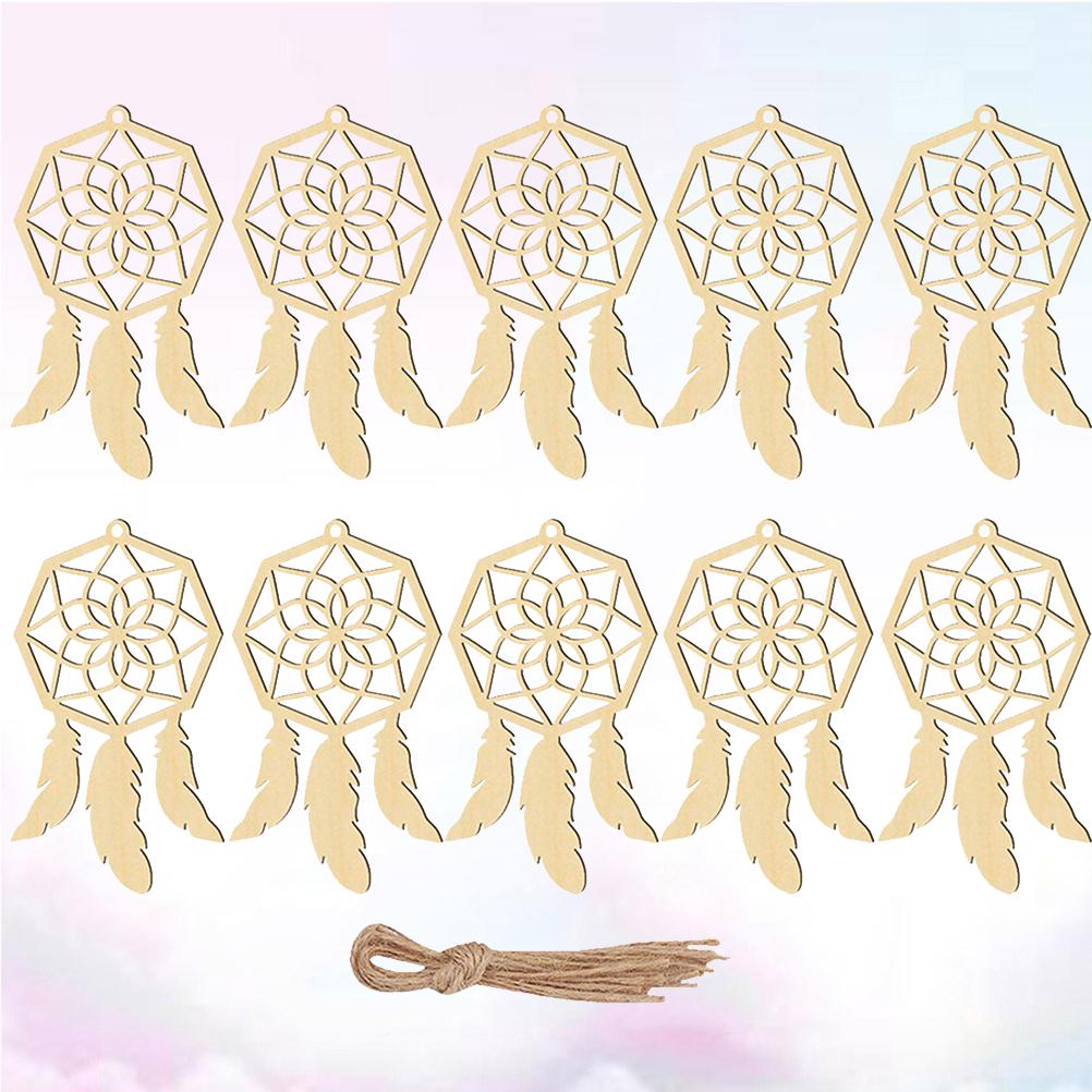 20 Sztuk Drewniany Zestaw Łapacz Snów Beżowy Rustykalny Wystrój Domu Wisiorek Ozdoba Ścienna dla Dzieci Kreatywna Dekoracja Trzeci Wzór