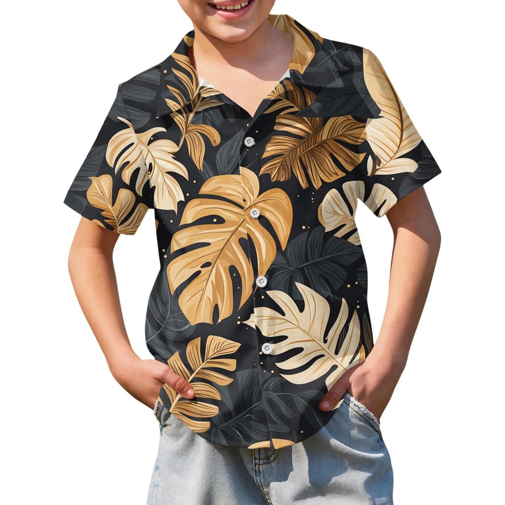 Jungen kurzärmeliges Hawaiihemd, Kinder Sommer Hemd mit Knöpfen