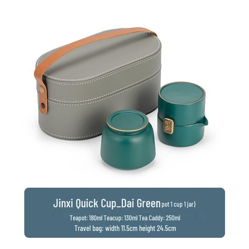 Portable Ceramic Chinese Travel Tea Set 1 Pot 2 Cups & Tea Caddy