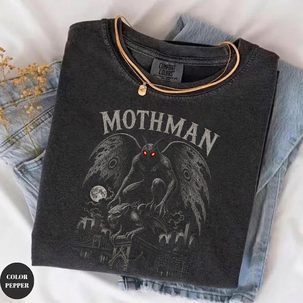 Comfort Colors Vintage Mothman Shirt, Unisex Cryptid Graphic Tee, Urban Legend Mothman T-Shirt, Retro Paranormal Shirt, Gothic Gift
