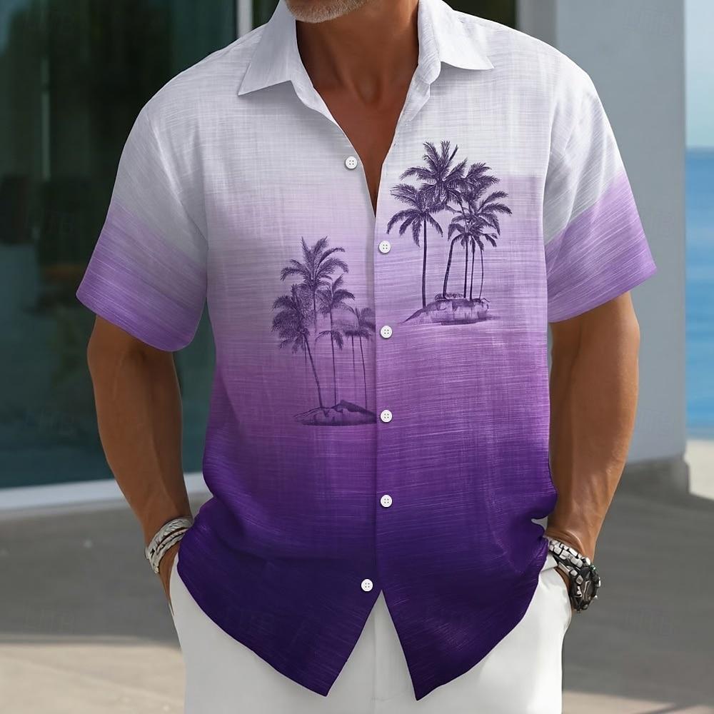 Men s Coconut Tree Gradient Tropical Plants 3D Print Hawaiian Shirt Turndown Collar Short Sleeve Button Up Shirt for Summer S