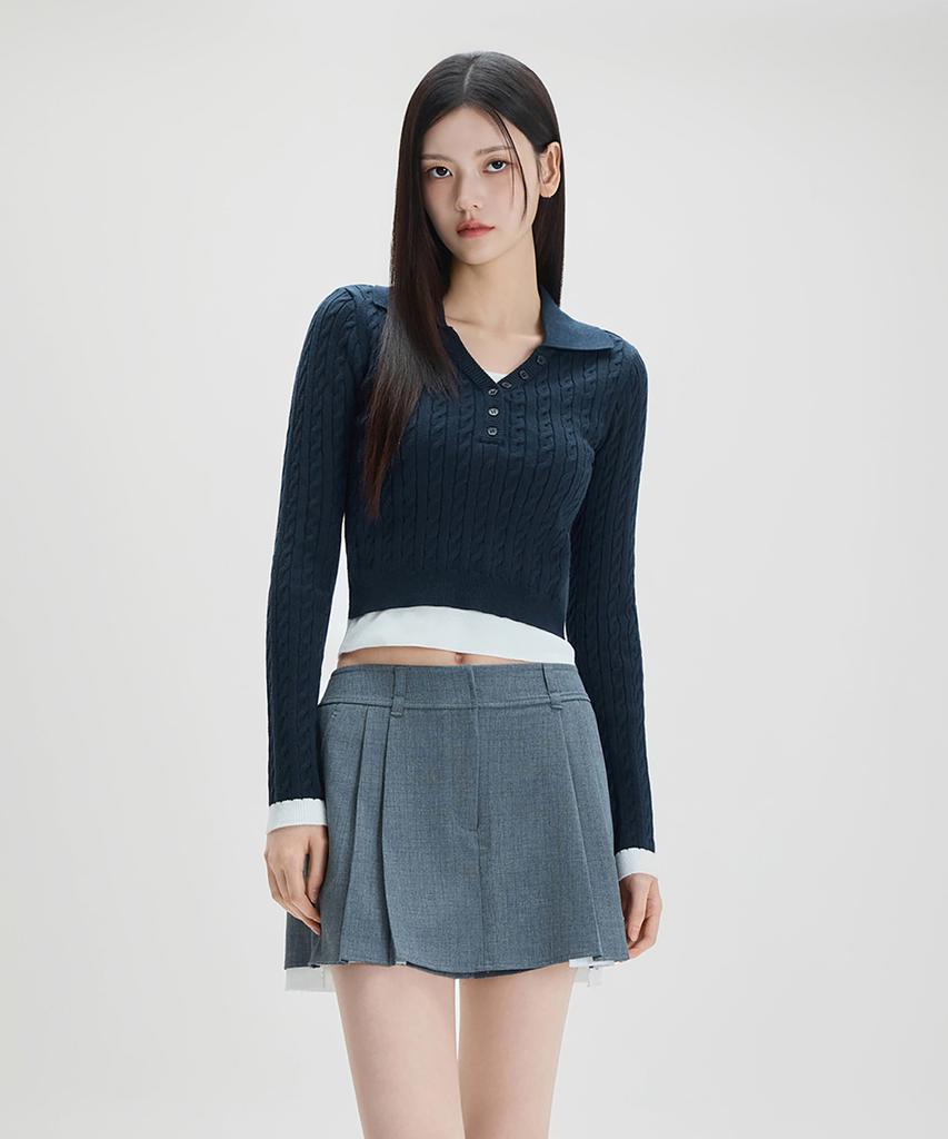 MIXXO Layered Collared Cable Pullover Re Kaf418T_Miwkag31Qt