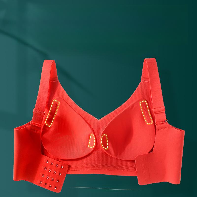 Red Bra Gathering Plus Size Bra for Women Anti Sagging Push Up Bra