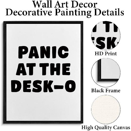 Funny Office Framed Canvas Wall Art Panic at the Desk-O Poster Print Wall Decor Mental Health Minimalist Painting Home Office Bedroom Decoration