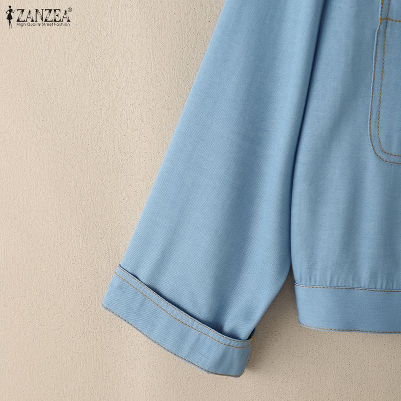 ZANZEA Damen Lässig Rundhals Locker Langarm Knopfbluse