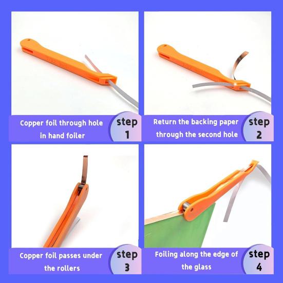 Copper Foil Hand Foiler DIY Crafts Projects Stained Glass Copper Foiling Tool Heavy Duty 7/32-Inch Handheld Manual Foil Crimper Application Tools
